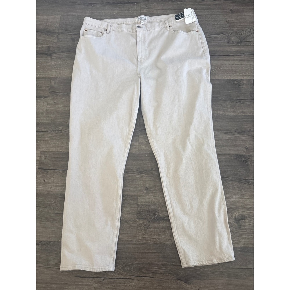 Abercrombie Curve Love 90s Straight Ultra High Rise Jeans 37 24L Cream Tan